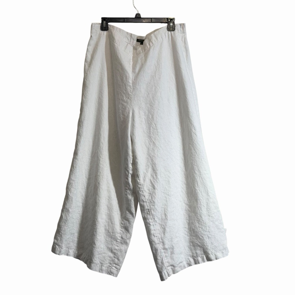 For Cynthia Linen Pants XL Cream Wide Leg Side Zip Cropped Lined Beach